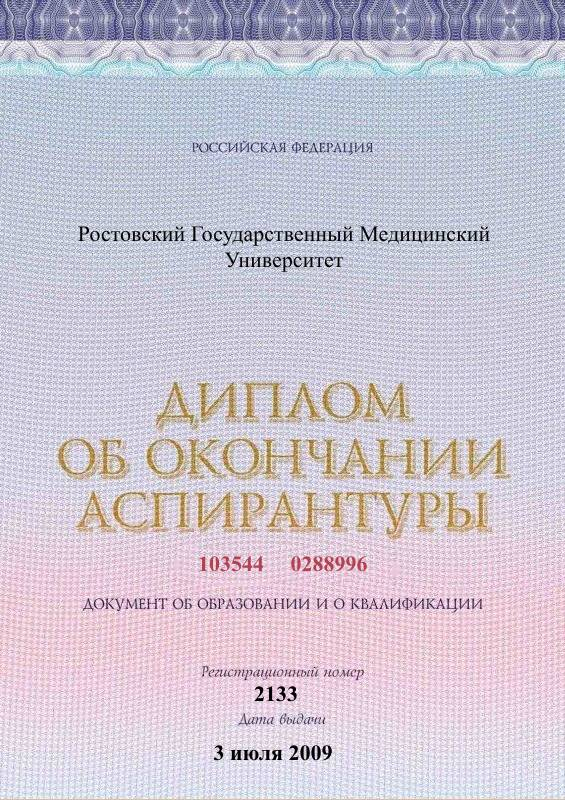Диплом аспирантуры Петруняк Надежды передняя сторона